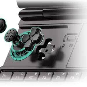 GPD WIN MAX 2 2025 3 An image of the GPD Win Max 2 (2024) gaming laptop, focusing on its Hall sensor sticks. The close-up view showcases the precise and durable analog sticks, which use magnetic Hall sensors for improved accuracy and longevity compared to traditional potentiometer-based sticks.