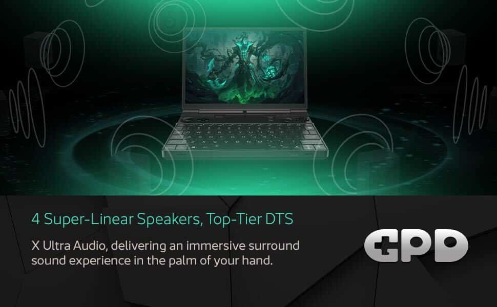 GPD WIN MAX 2 2025 10 An image of the GPD Win Max 2 (2024) gaming laptop, focusing on its built-in speakers. The close-up view shows the speaker grills positioned near the keyboard, emphasizing the high-quality audio output designed to enhance the gaming and multimedia experience.