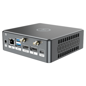 Proteus by DroiX Windows Mini PC - Shown from the rear with Display Port, HDMI Port, USB Type-C Port, 2x USB Type-A and RJ45 1GB/s Ethernet Port